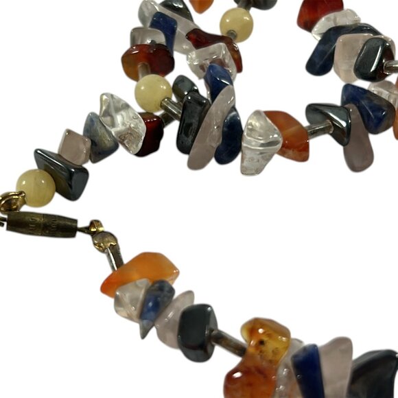 Multi Color Chippy Stone Necklace 17" Natural Beaded Earthy Artisan Eclectic - Picture 4 of 8